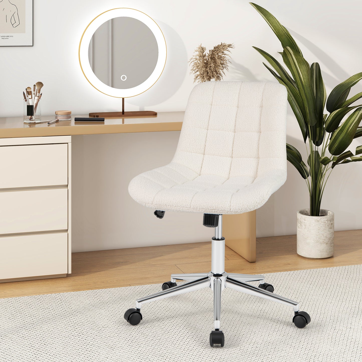 Armless Office Chair with Teddy Fleece and Adjustable Height