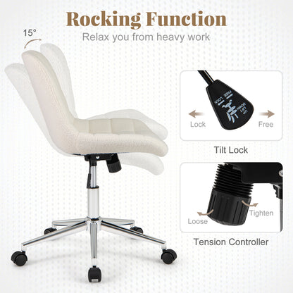 Armless Office Chair with Teddy Fleece and Adjustable Height