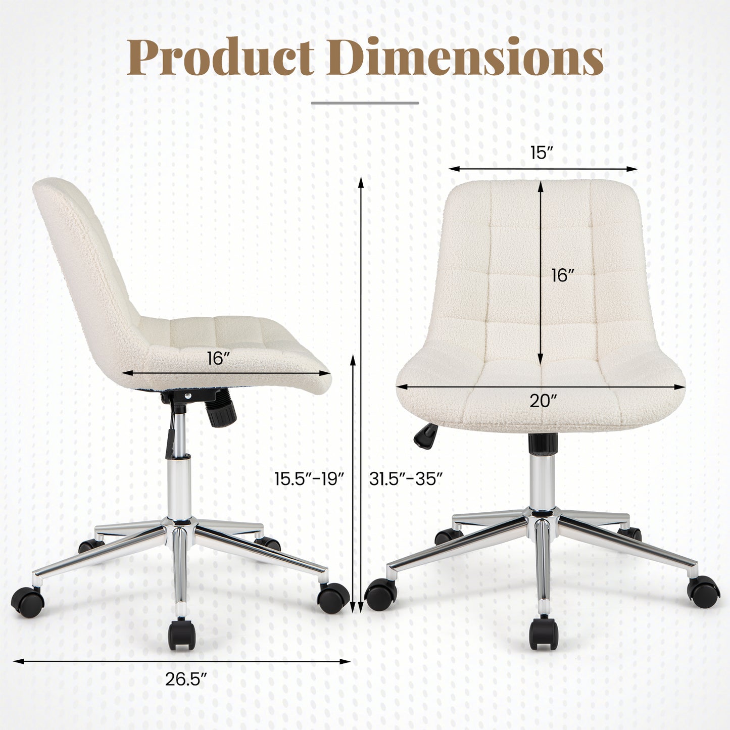 Armless Office Chair with Teddy Fleece and Adjustable Height