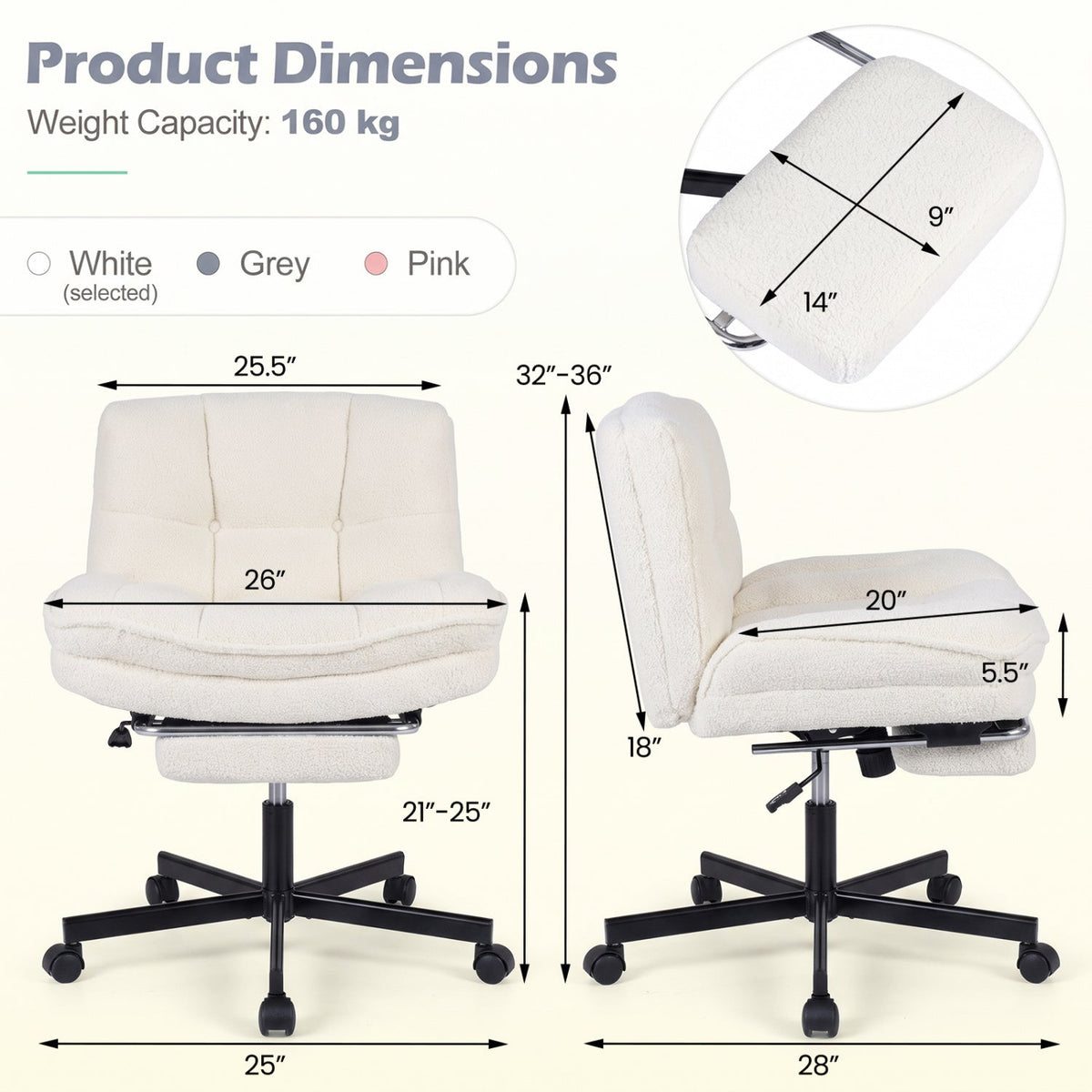 Teddy Plush Office Chair with Footrest and Adjustable Height