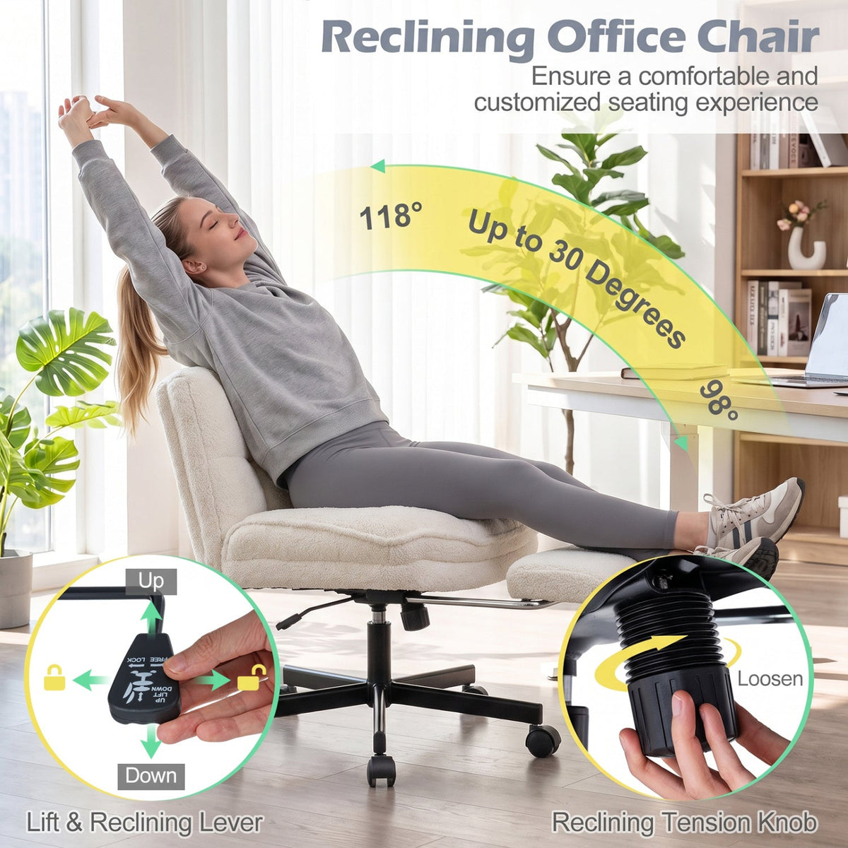 Teddy Plush Office Chair with Footrest and Adjustable Height