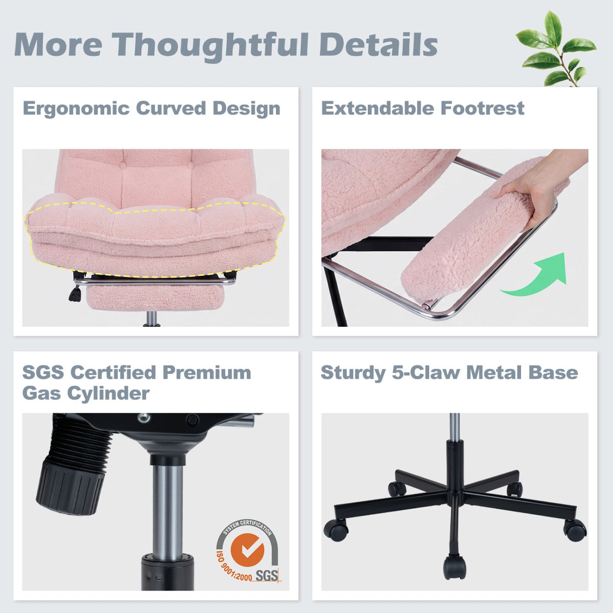 Teddy Plush Office Chair with Footrest and Adjustable Height