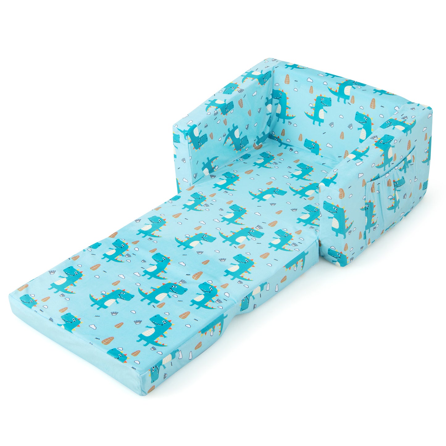 Kids Recliner Sofa Converts to Sleeper Bed - Blue Dinosaur