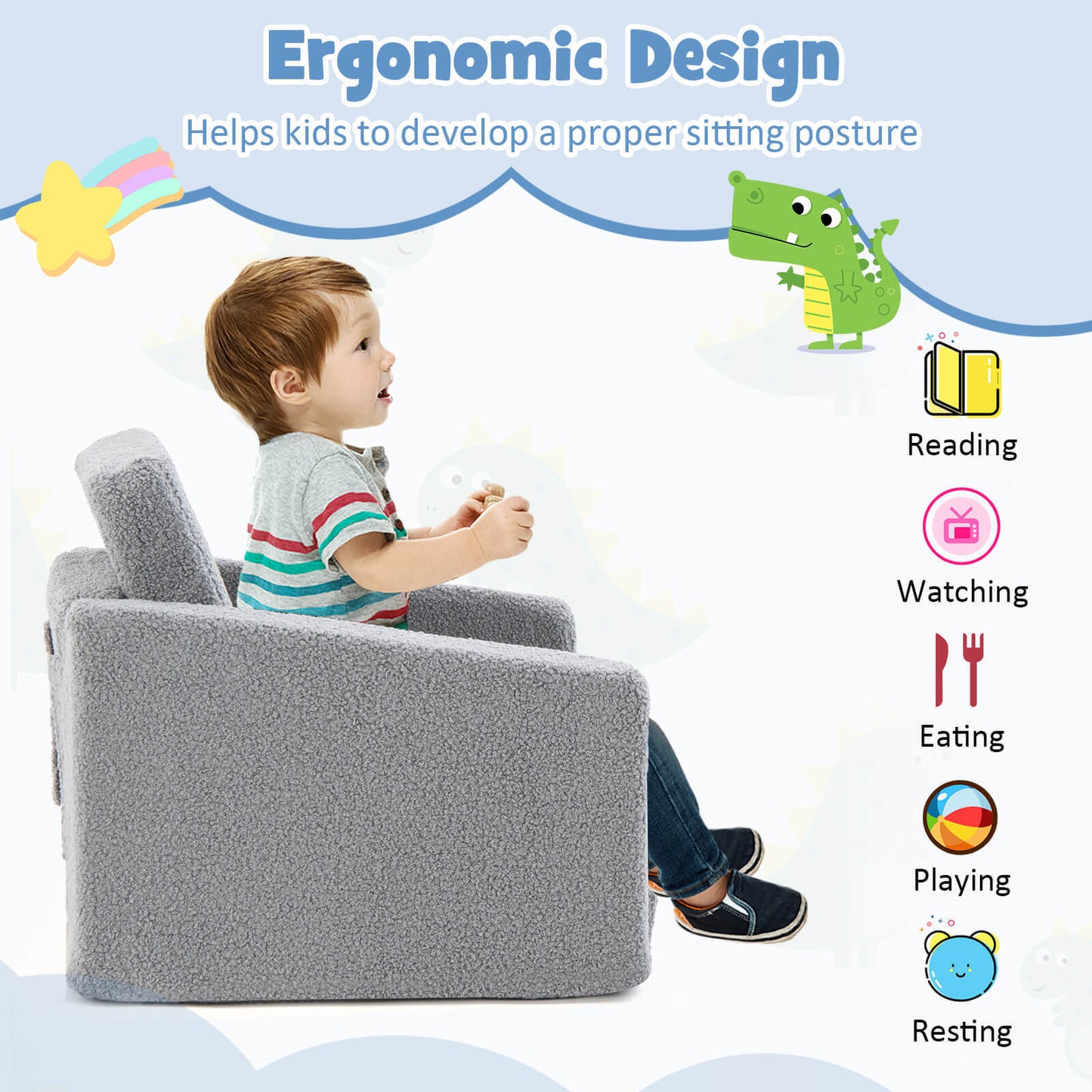 Toddler Fold Out Couch 2-in-1 Convertible Sofa