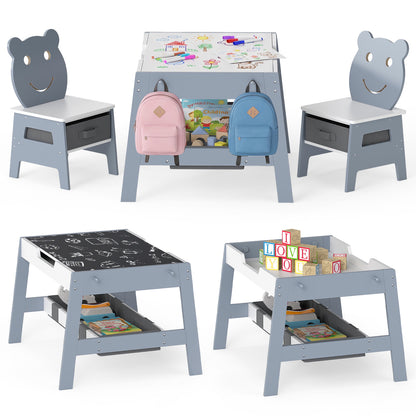 Kids Table and 2 Chairs Set with Reversible Chalkboard