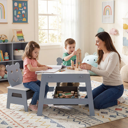 Kids Table and 2 Chairs Set with Reversible Chalkboard