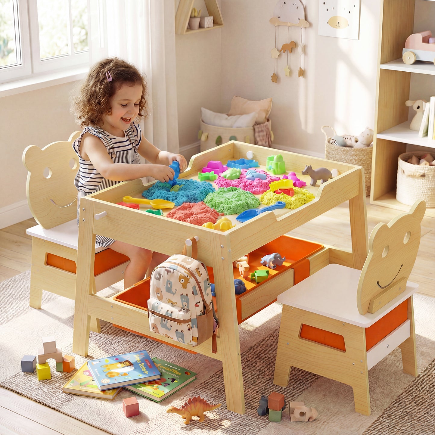 Kids Table and 2 Chairs Set with Reversible Chalkboard