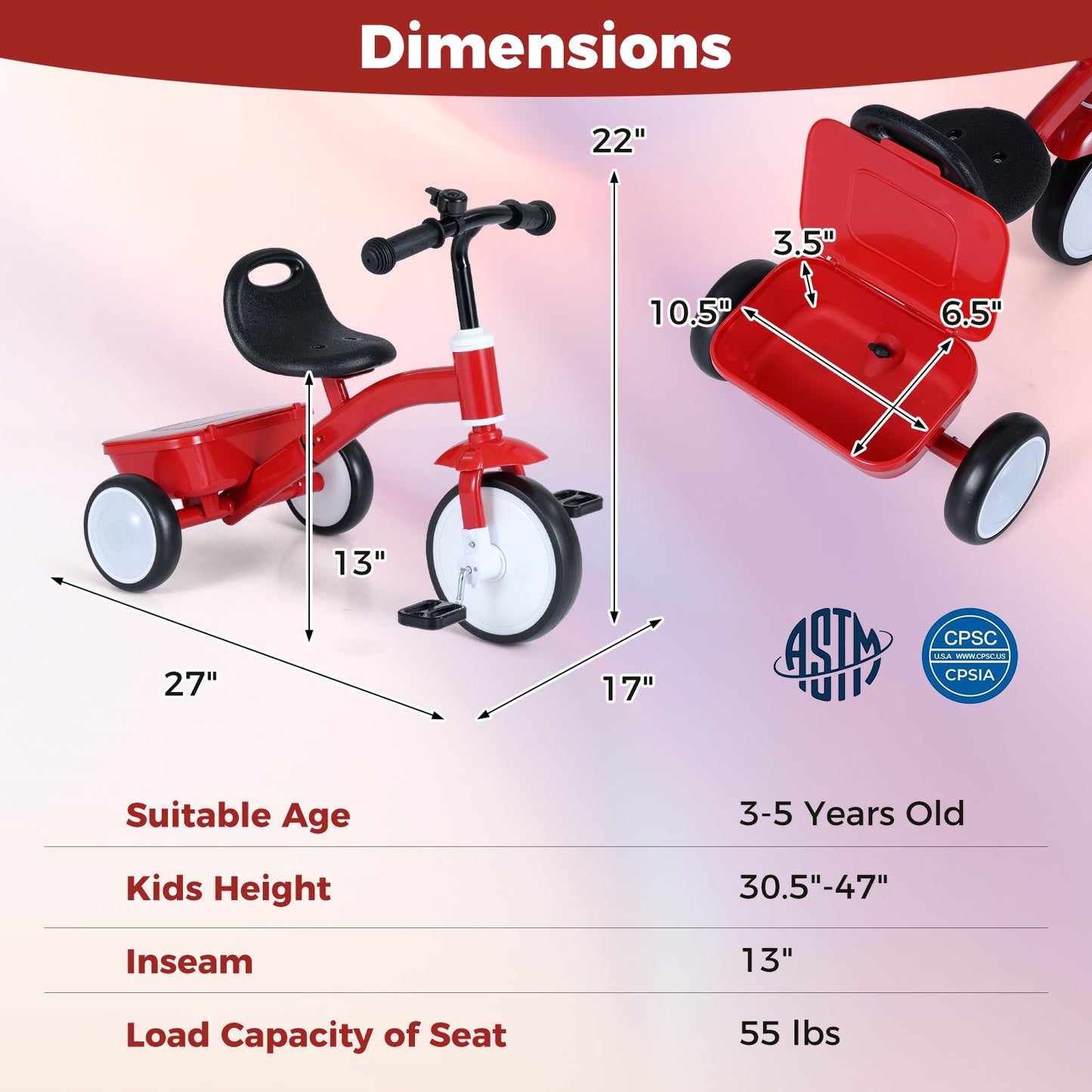 Toddler Tricycle with Glowing Wheels and 4-Level Adjustable Seat