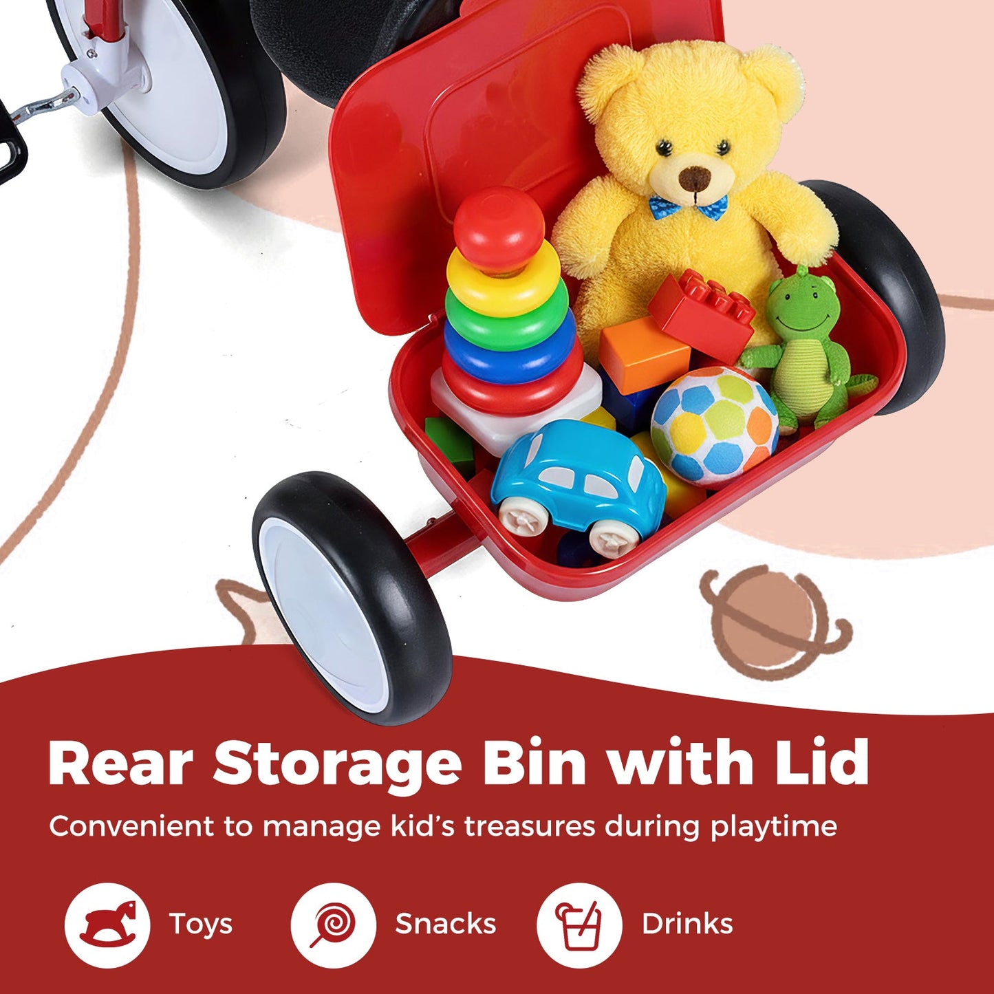 Toddler Tricycle with Glowing Wheels and 4-Level Adjustable Seat