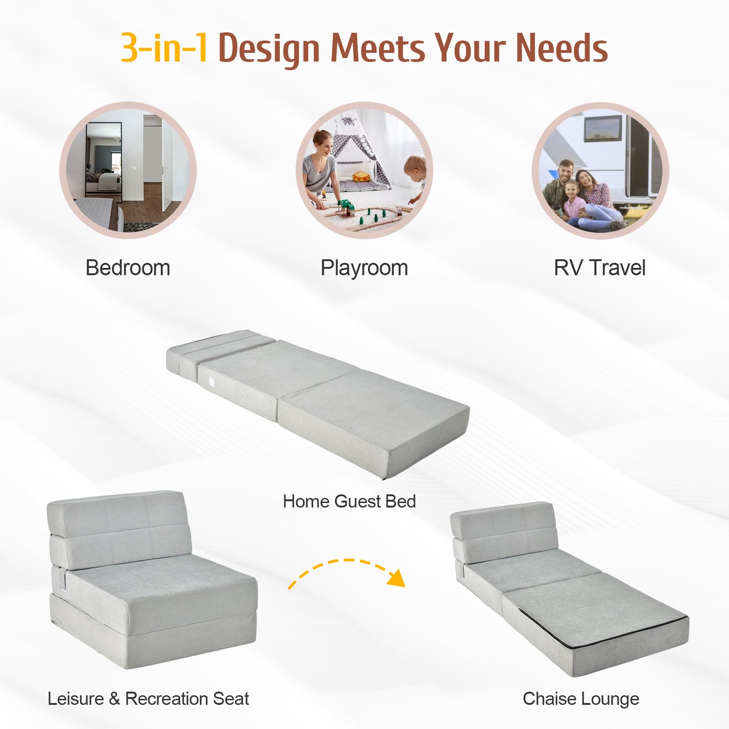 Tri-Fold Convertible Floor Chair Sleeper Bed