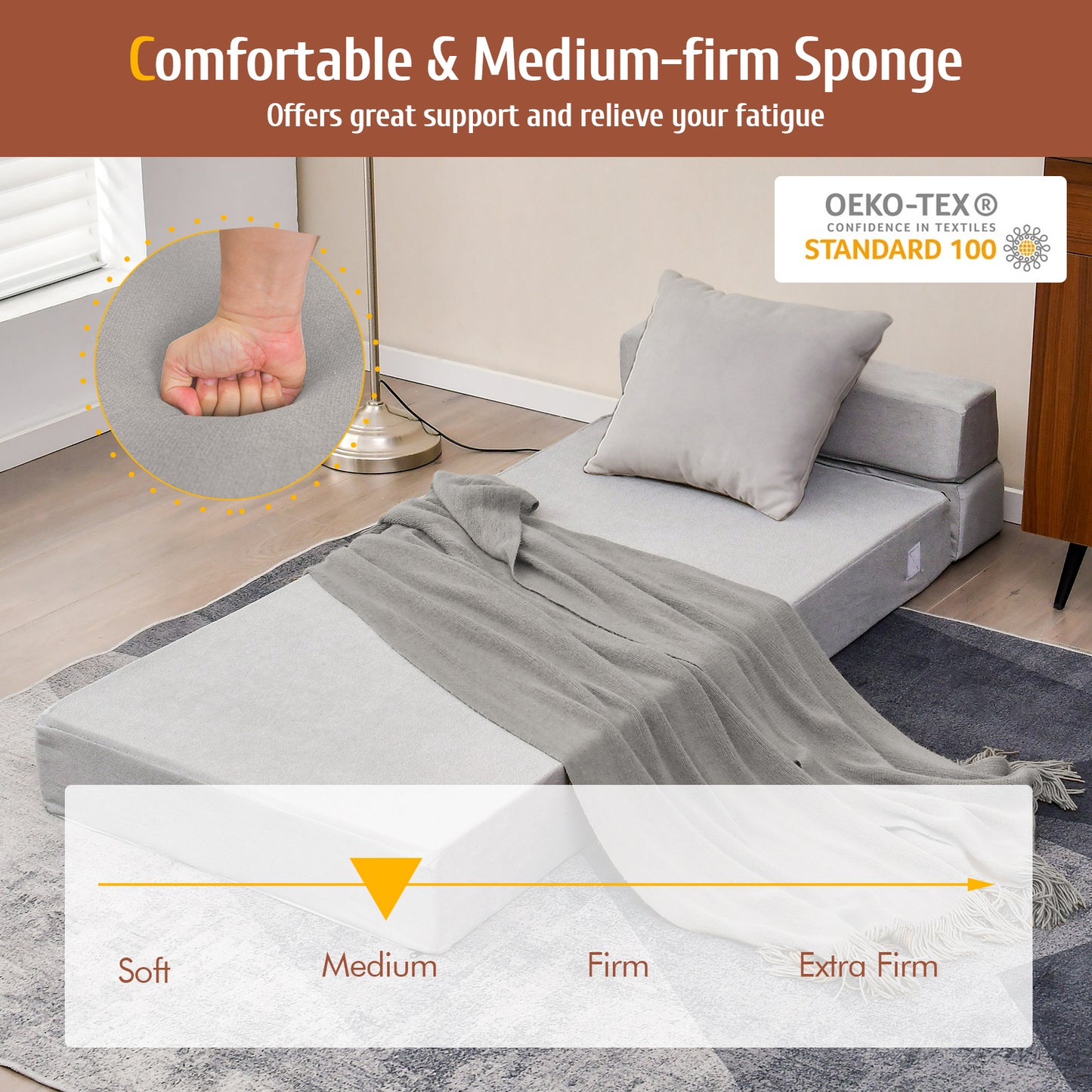 Tri-Fold Convertible Floor Chair Sleeper Bed