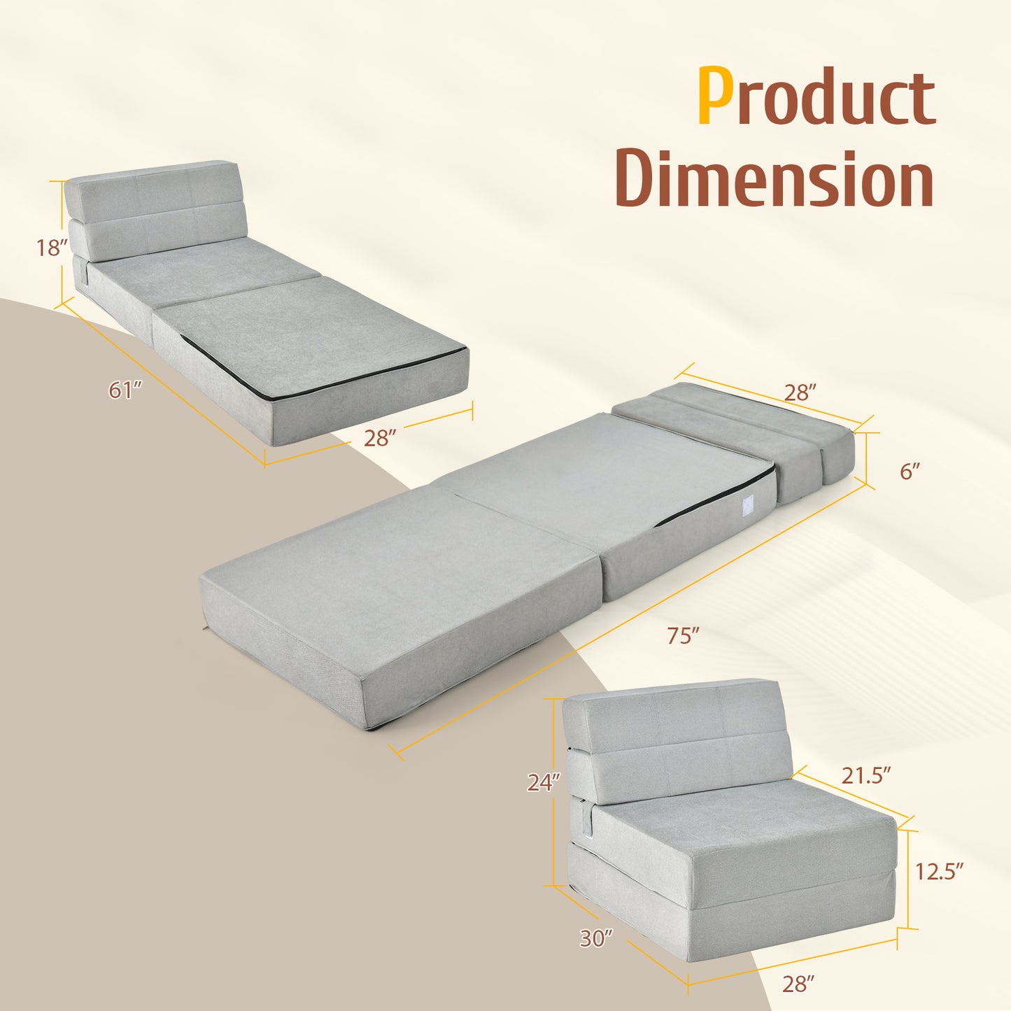 Tri-Fold Convertible Floor Chair Sleeper Bed