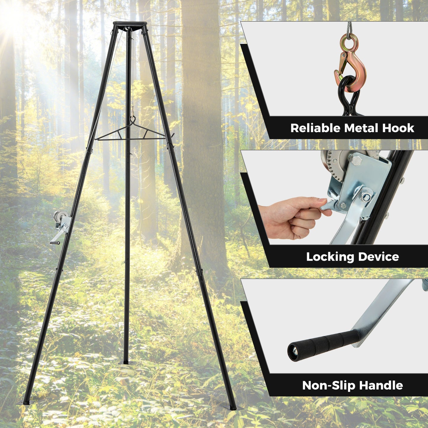 Tripod Game Hoist with Hand Crank - 600 LBS Capacity