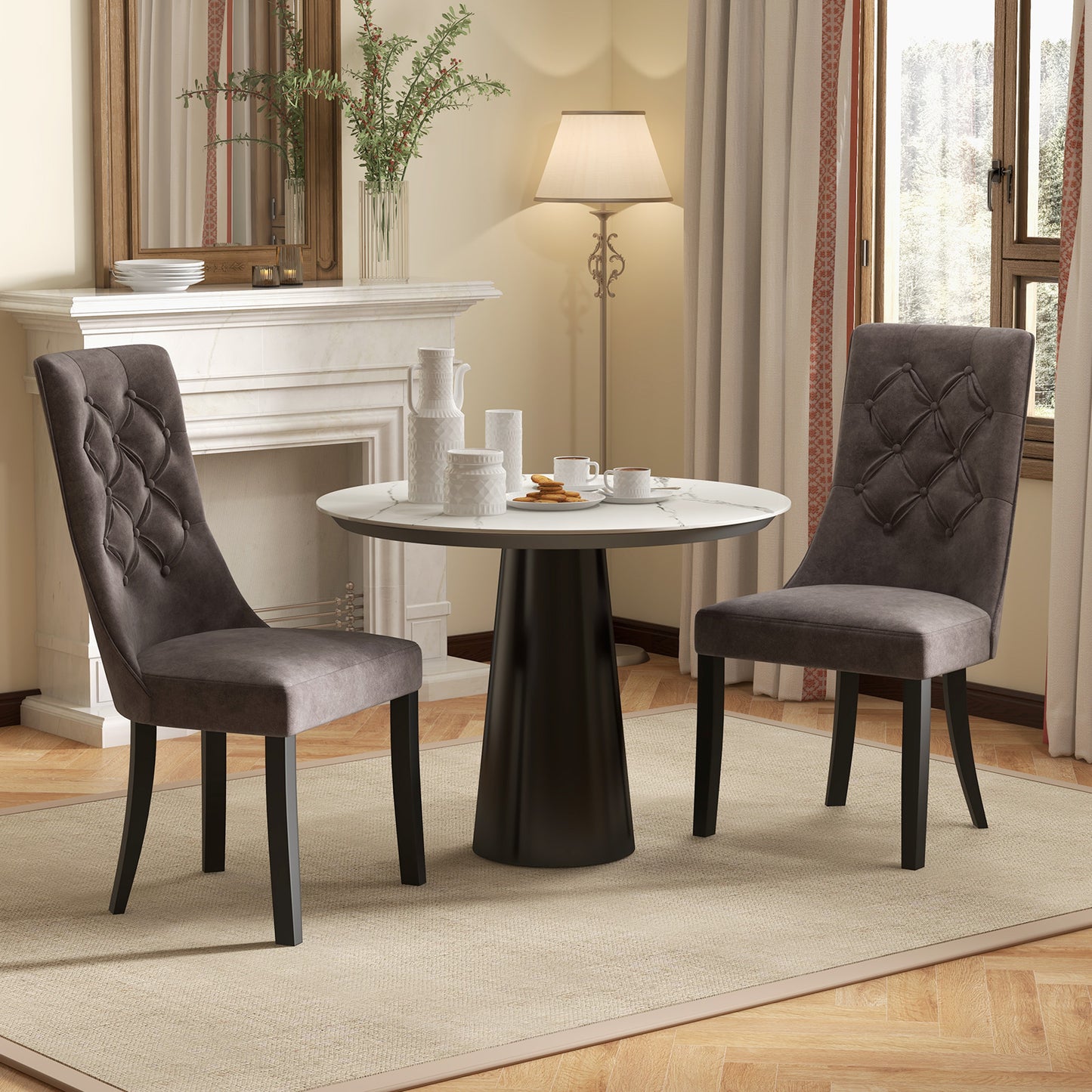 Tufted Dining Chairs Set of 2 with High Backrest