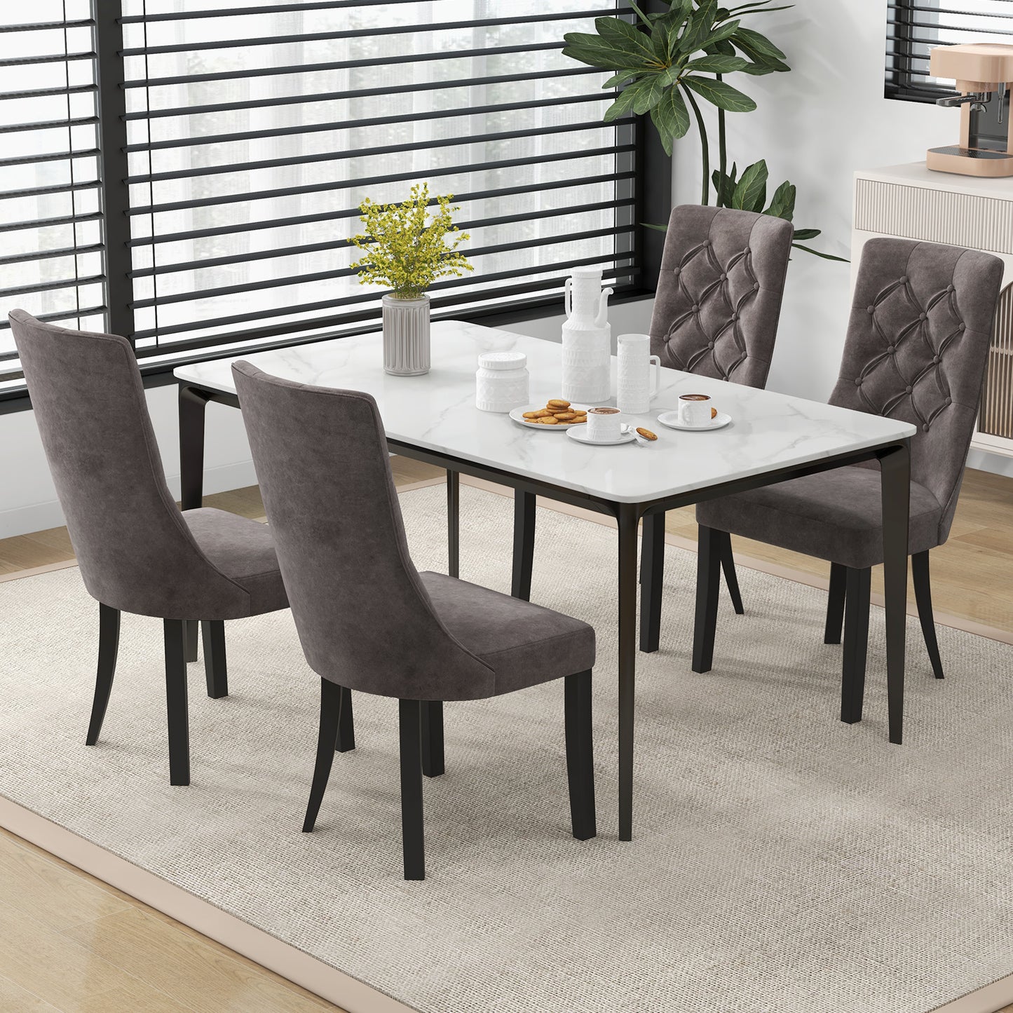 Tufted Dining Chairs Set of 2 with High Backrest