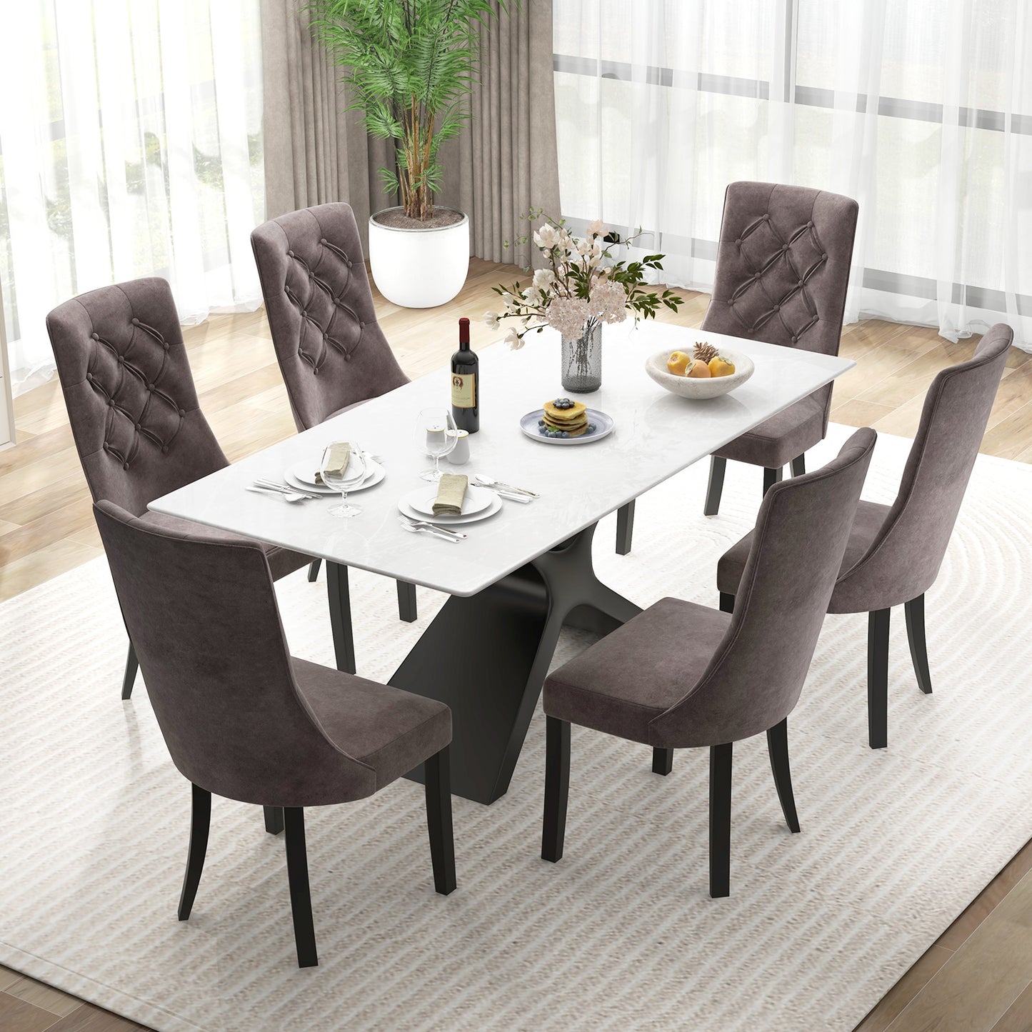 Tufted Dining Chairs Set of 2 with High Backrest