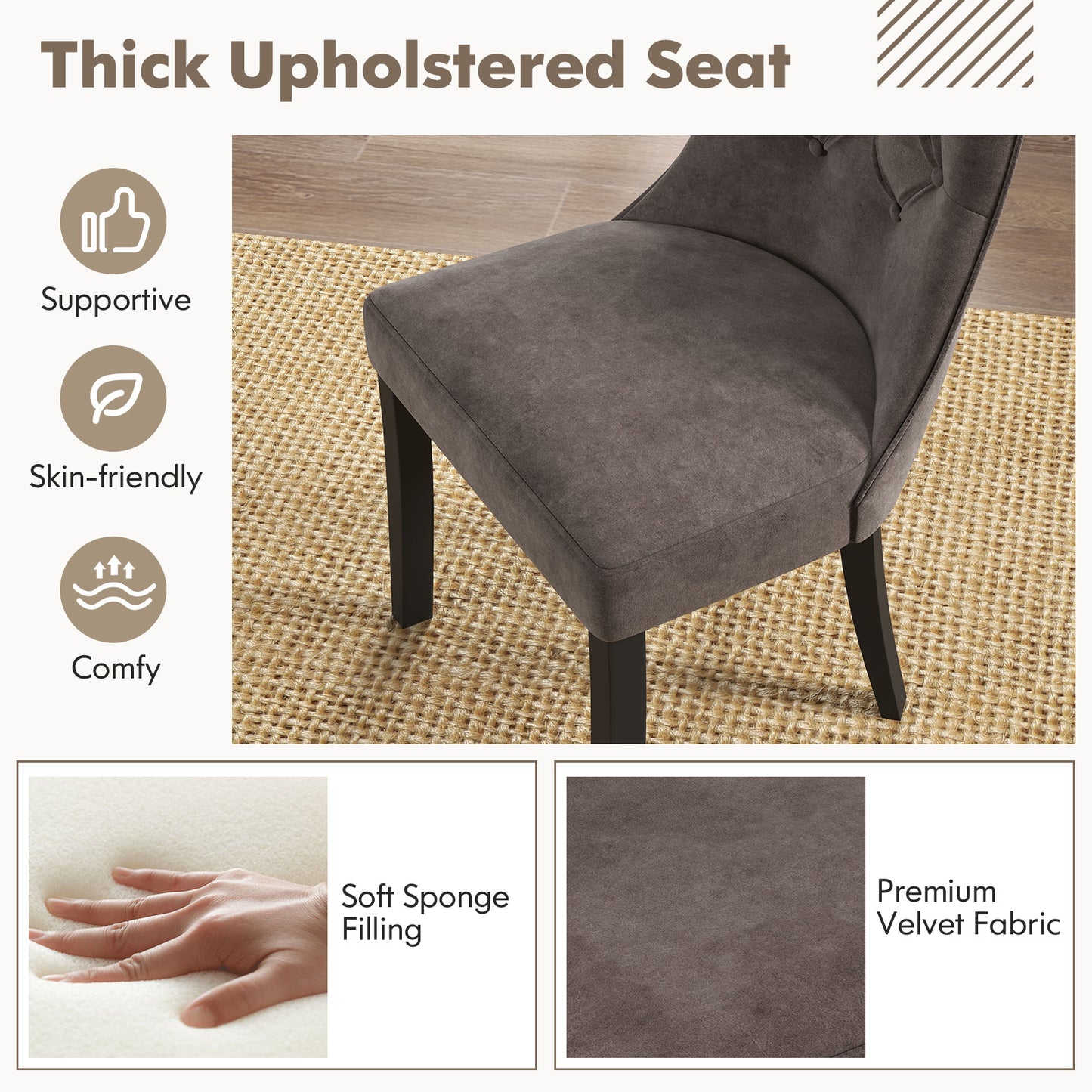 Tufted Dining Chairs Set of 2 with High Backrest