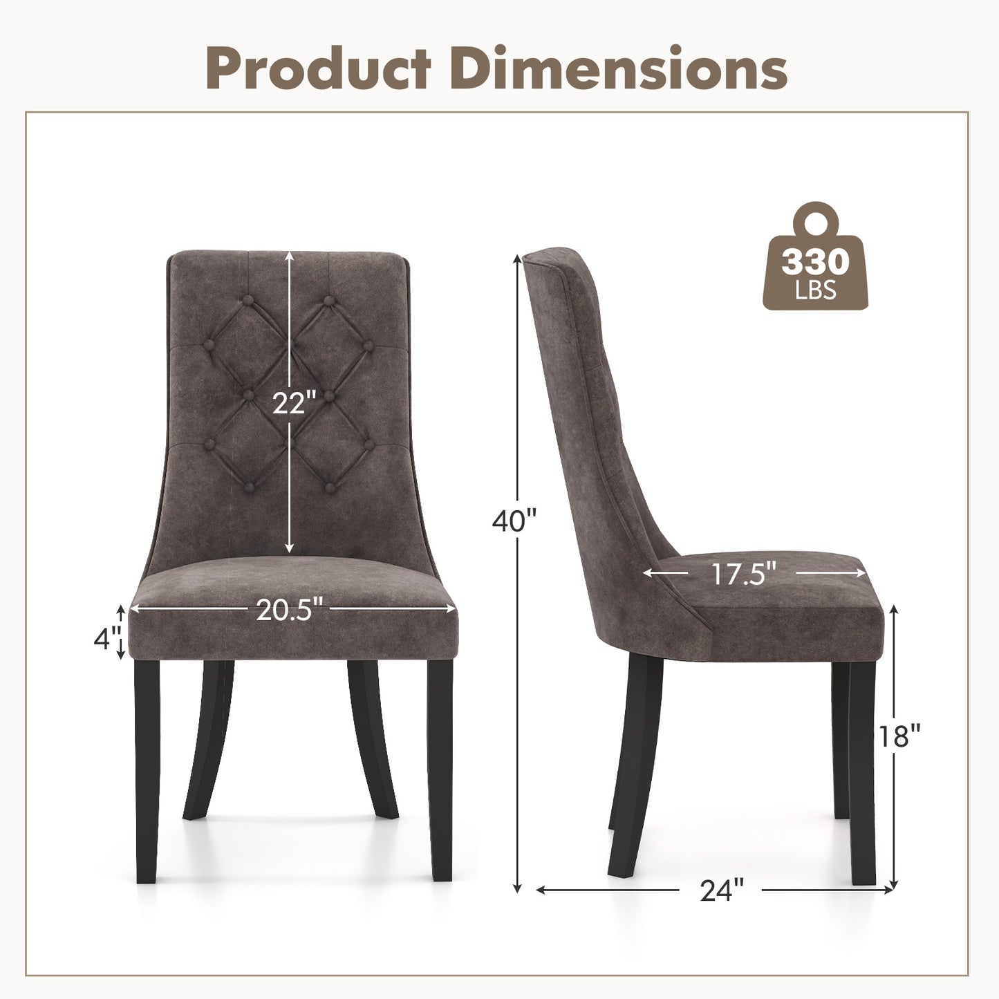 Tufted Dining Chairs Set of 2 with High Backrest
