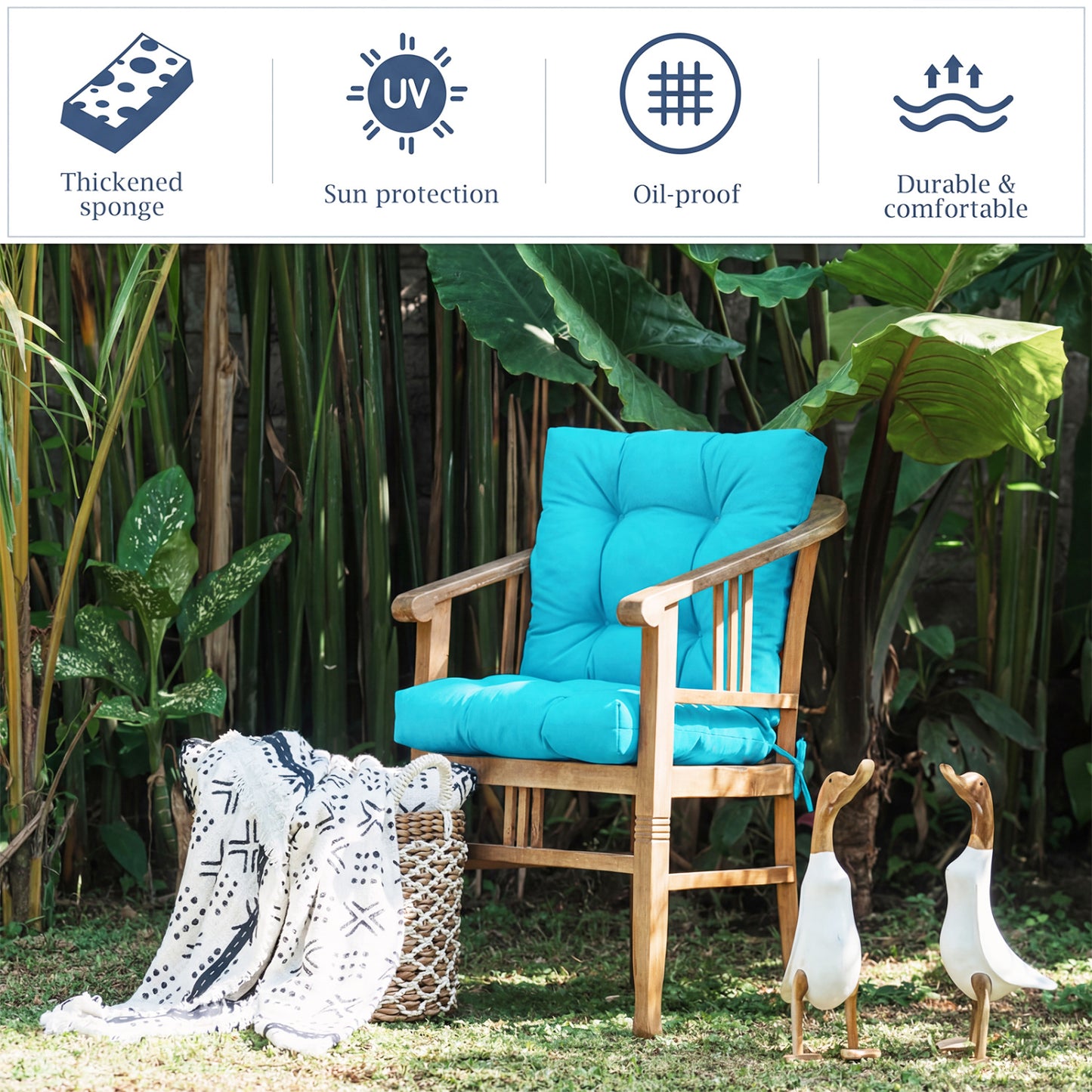 Tufted Outdoor Chair Cushion 44x22 Inch High Back Pad