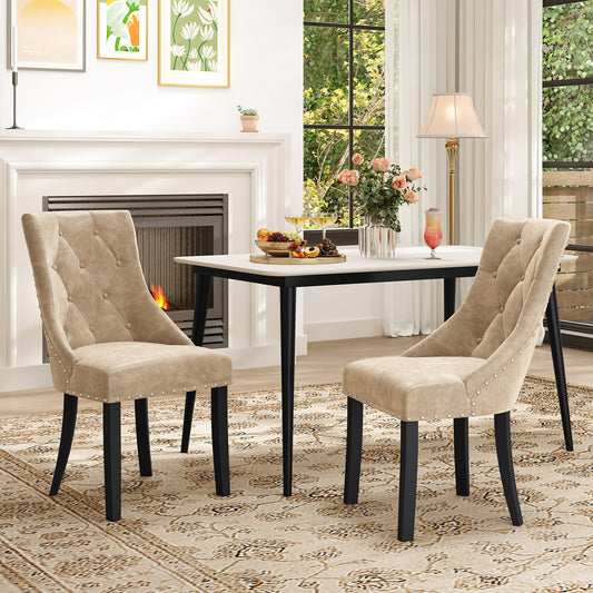 Tufted Wingback Dining Chairs Set of 2 - Light Brown