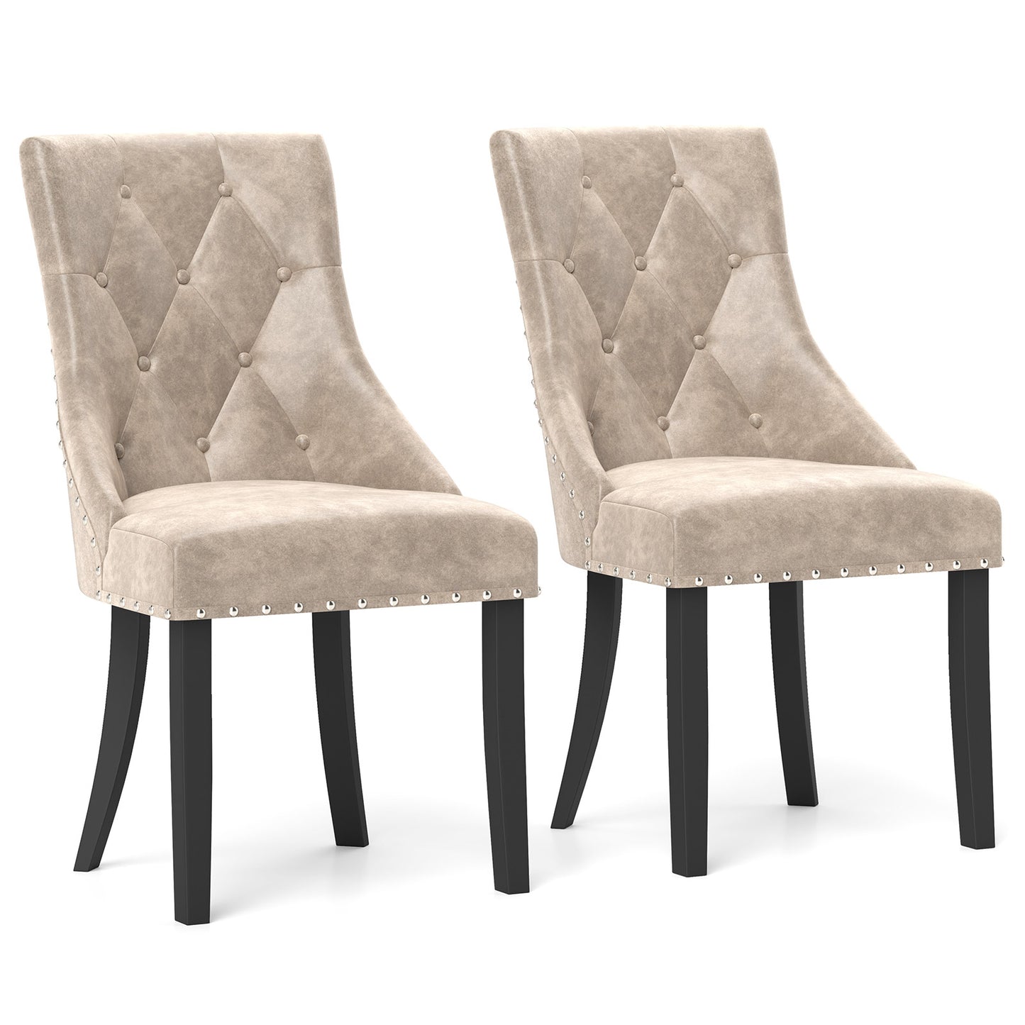 Tufted Wingback Dining Chairs Set of 2 - Light Brown