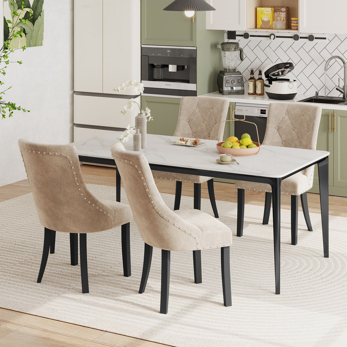 Tufted Wingback Dining Chairs Set of 2 - Light Brown