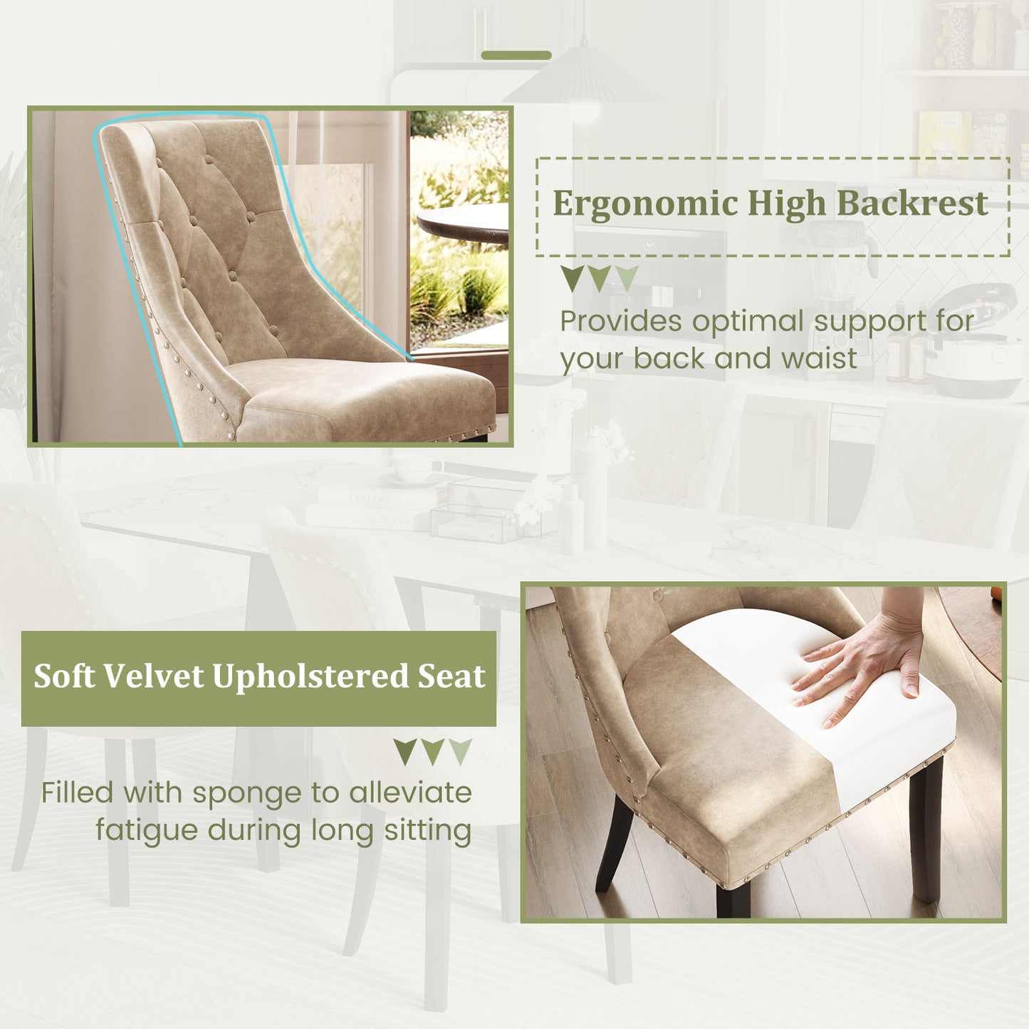 Tufted Wingback Dining Chairs Set of 2 - Light Brown