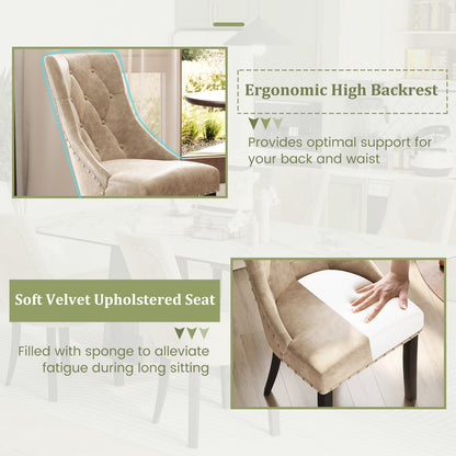 Tufted Wingback Dining Chairs Set of 2 - Light Brown
