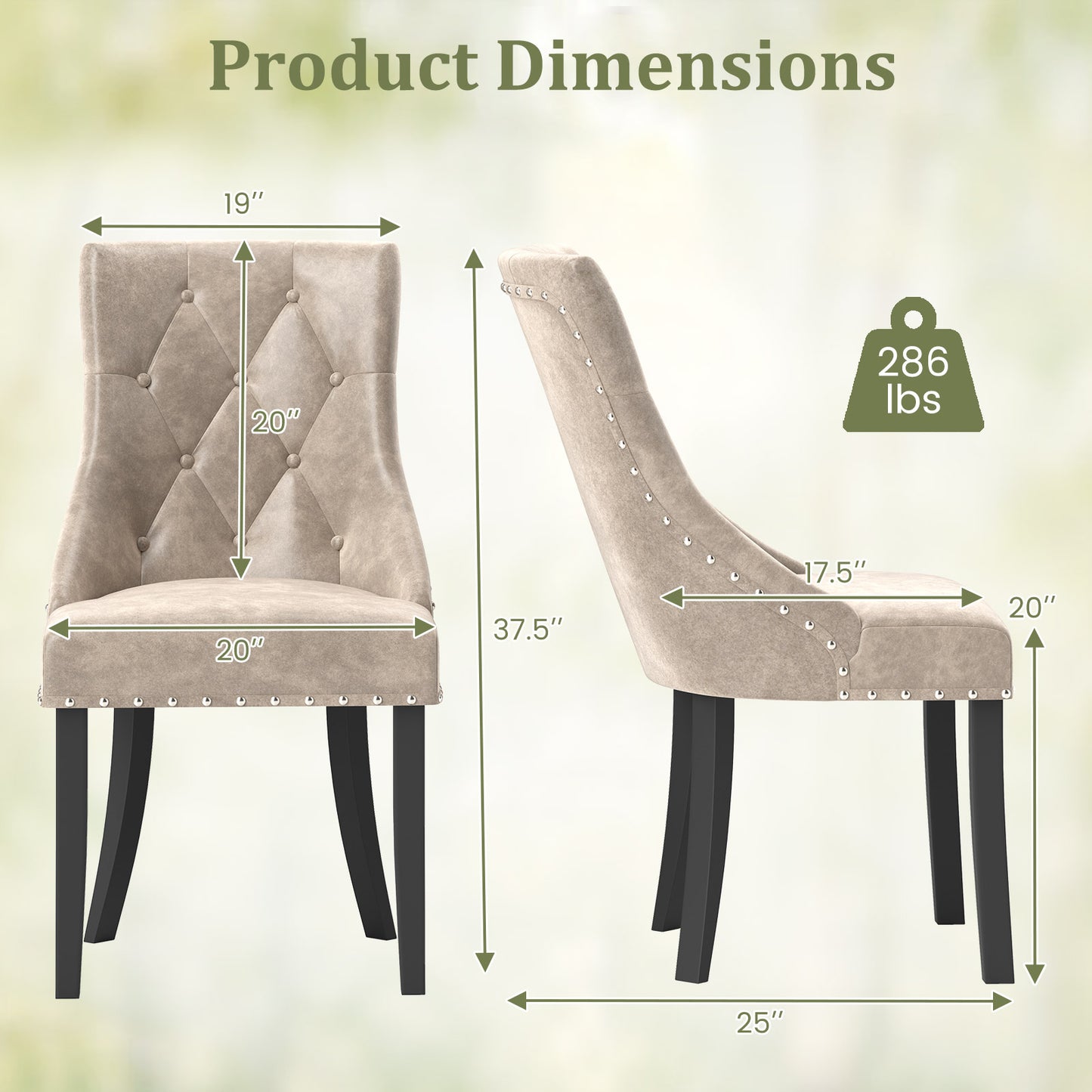 Tufted Wingback Dining Chairs Set of 2 - Light Brown