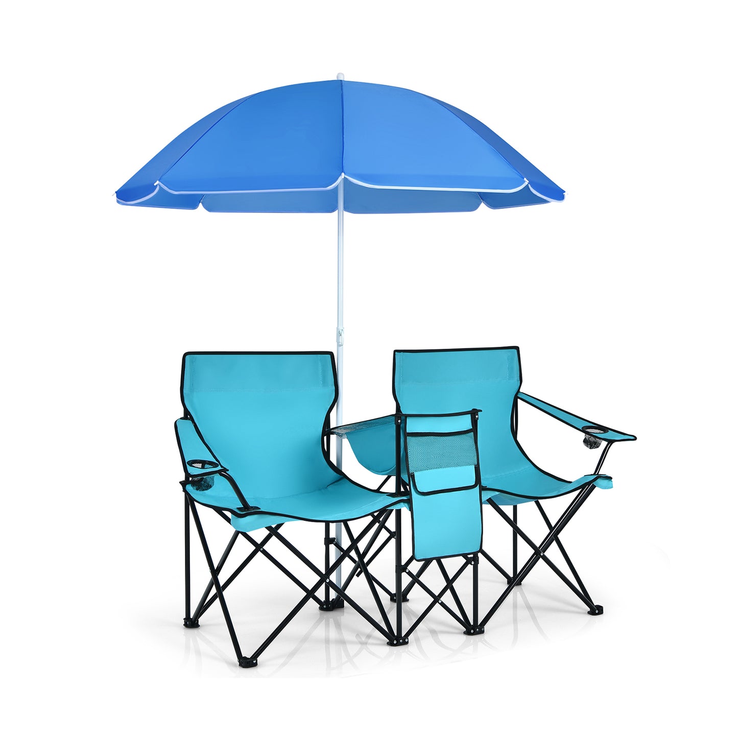 Folding Double Chair with Umbrella and Cooler Bag