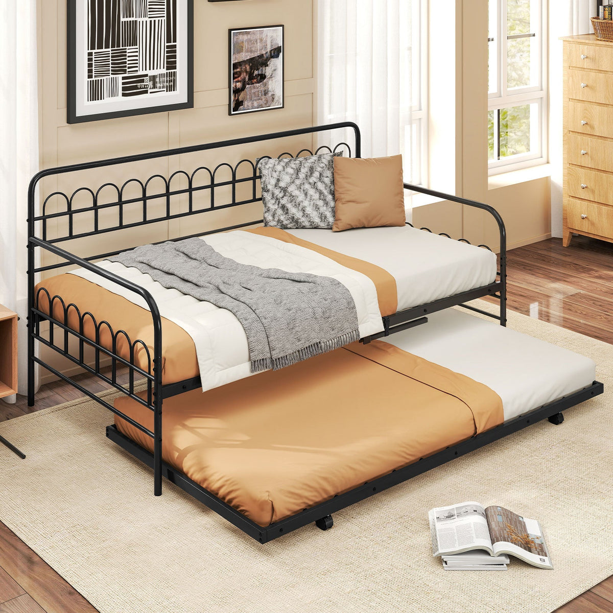 Twin Daybed with Curved Backrest and Armrests