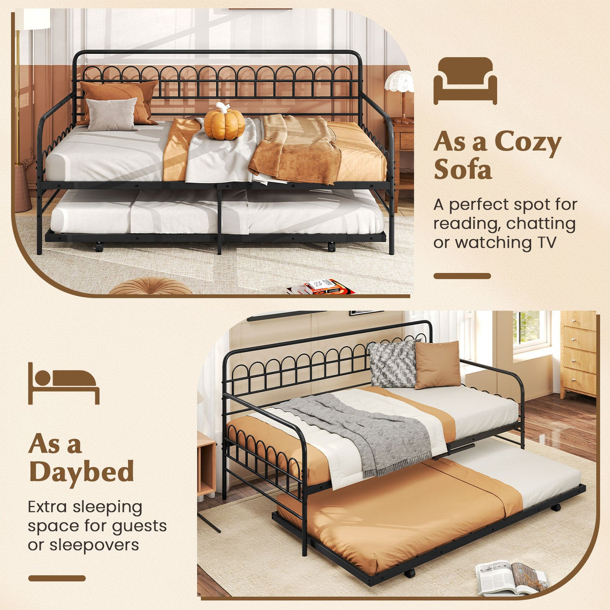 Twin Daybed with Curved Backrest and Armrests