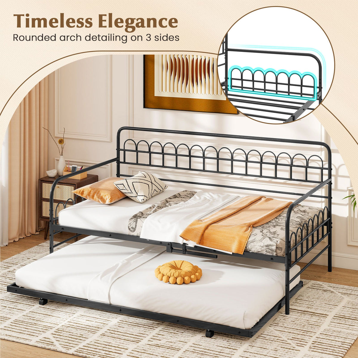 Twin Daybed with Curved Backrest and Armrests