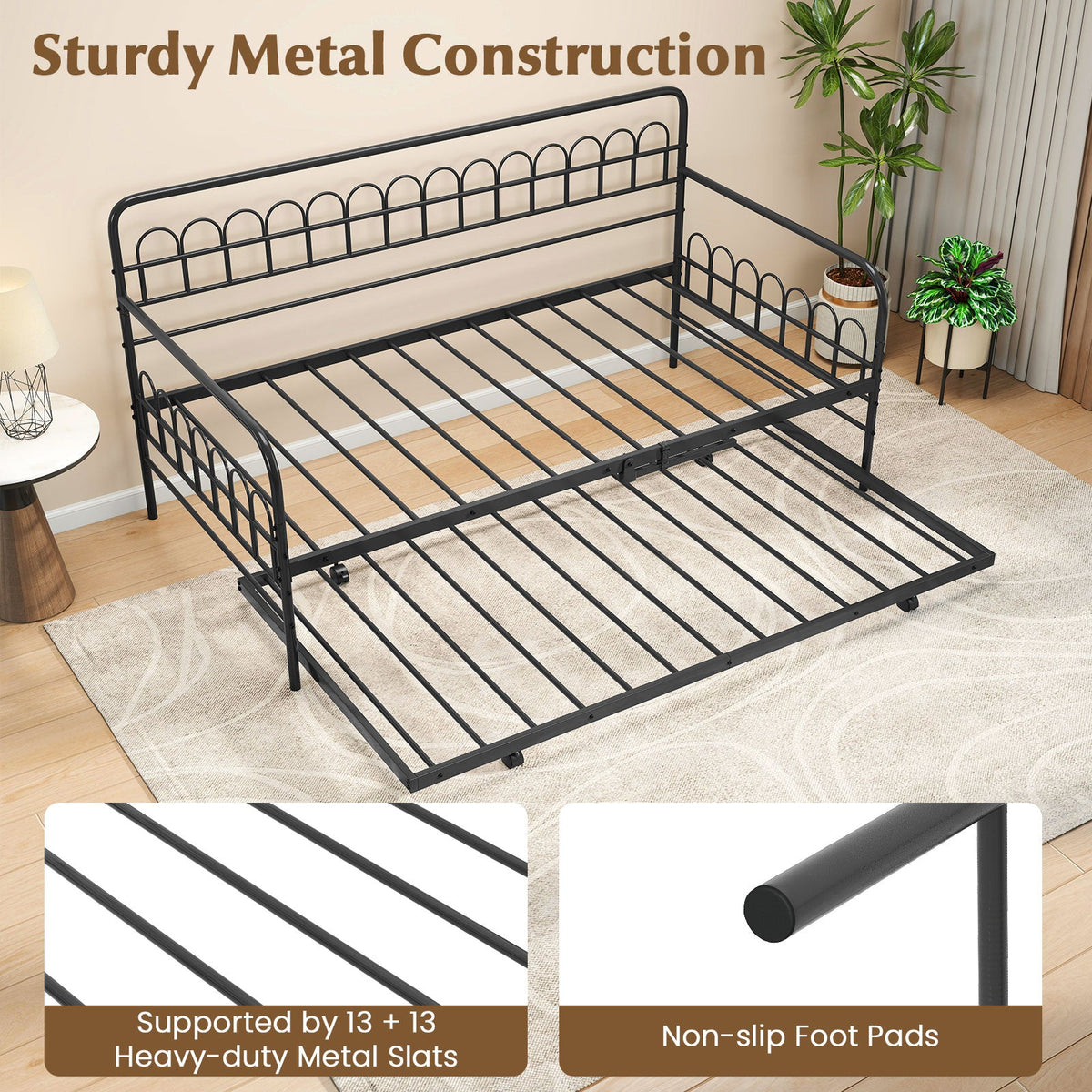 Twin Daybed with Curved Backrest and Armrests