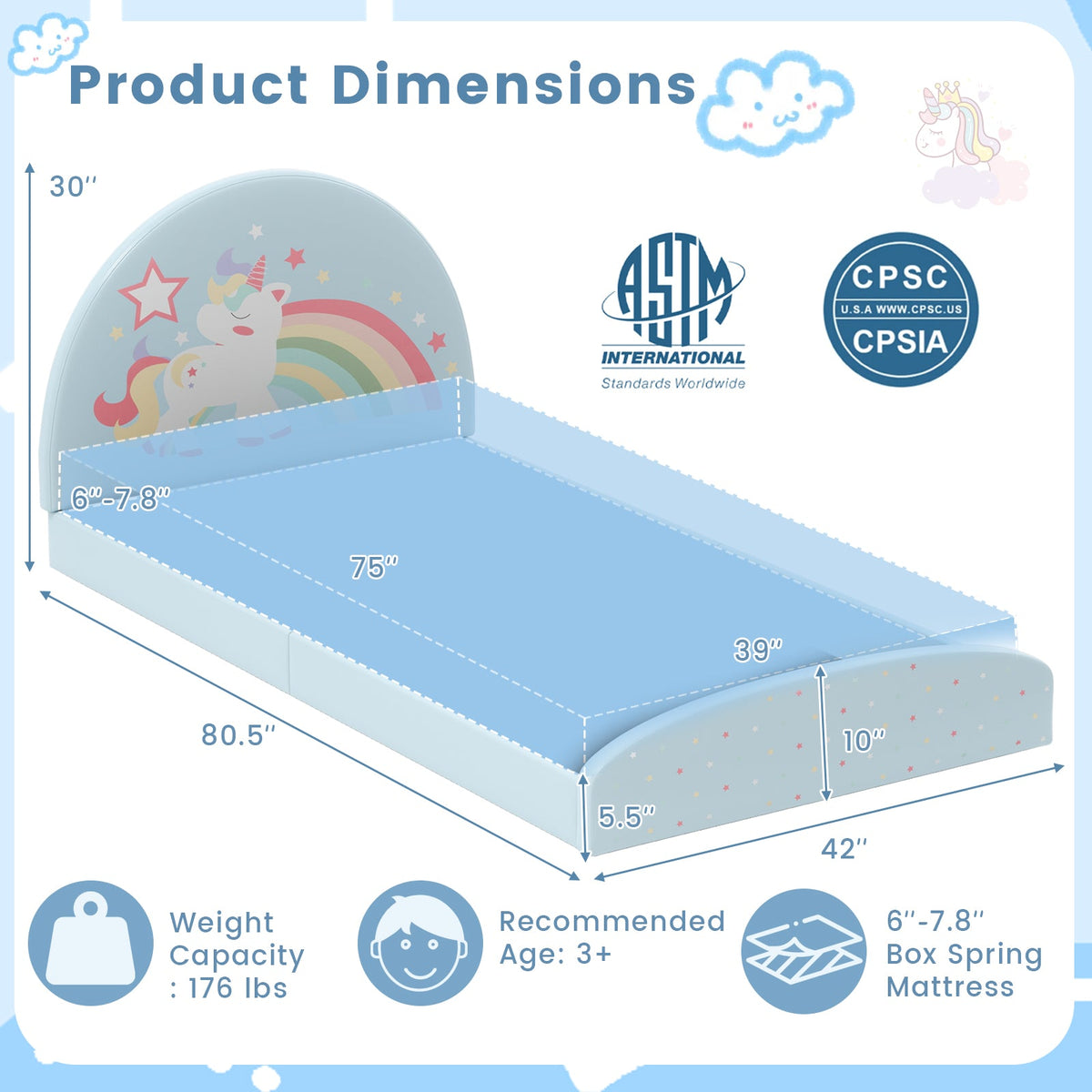Twin Floor Bed Frame Upholstered Twin Size Kids Floor Bed with 210D Oxford Cloth Floor Mat