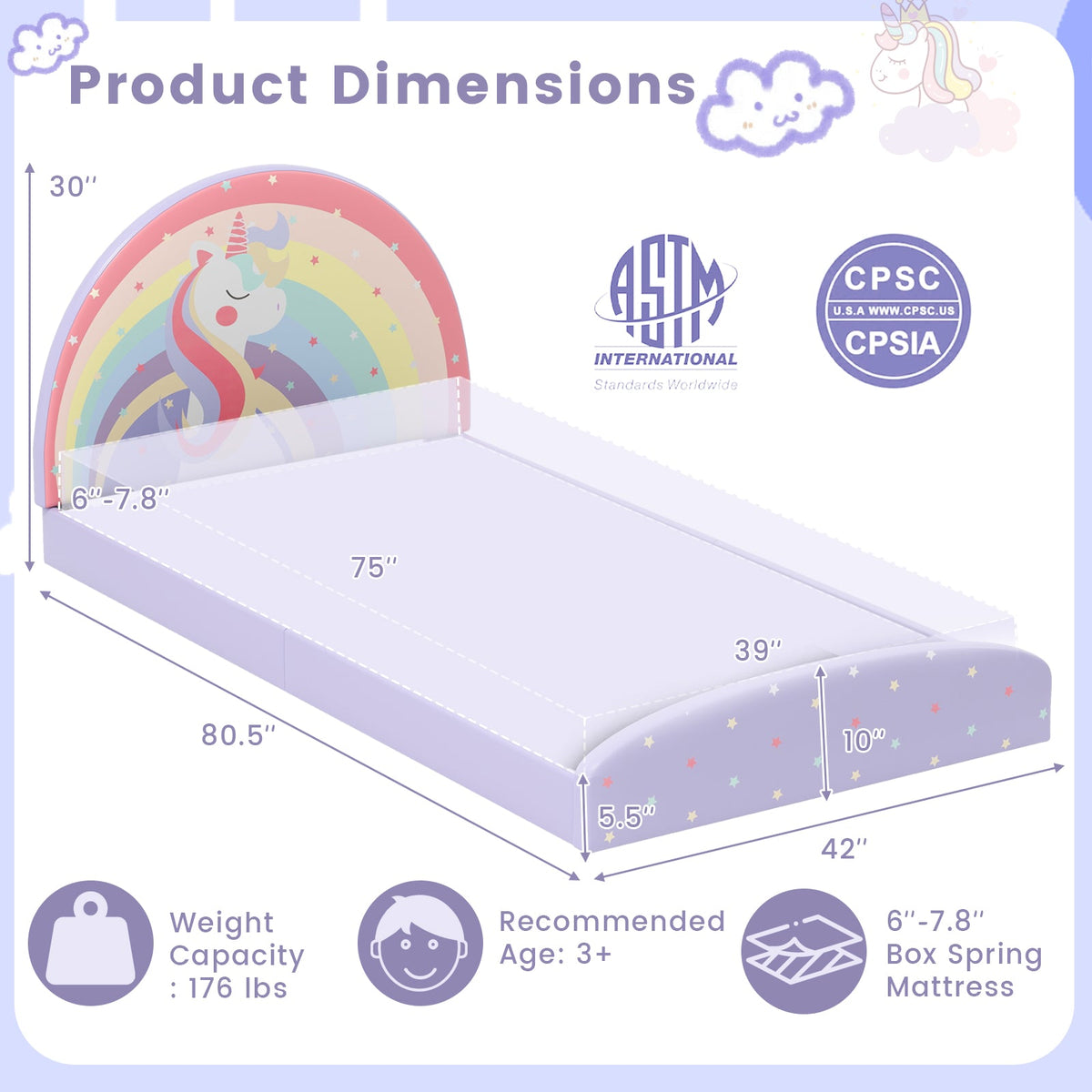 Twin Floor Bed Frame Upholstered Twin Size Kids Floor Bed with 210D Oxford Cloth Floor Mat