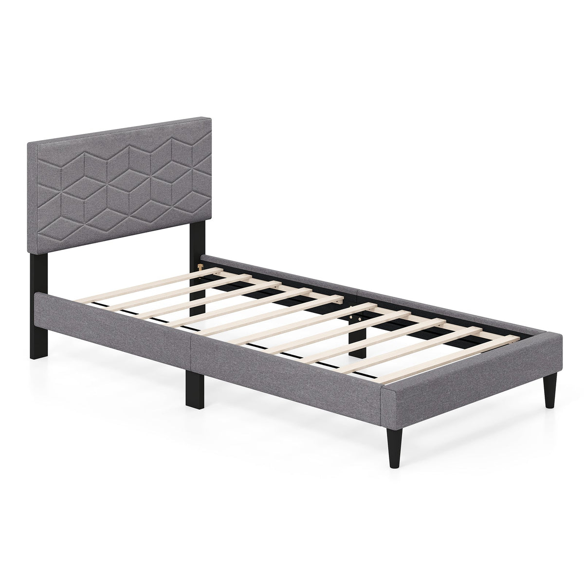 Twin/Full/Queen Size Bed Frame Modern Platform Bed with Linen Fabric Upholstered Headboard