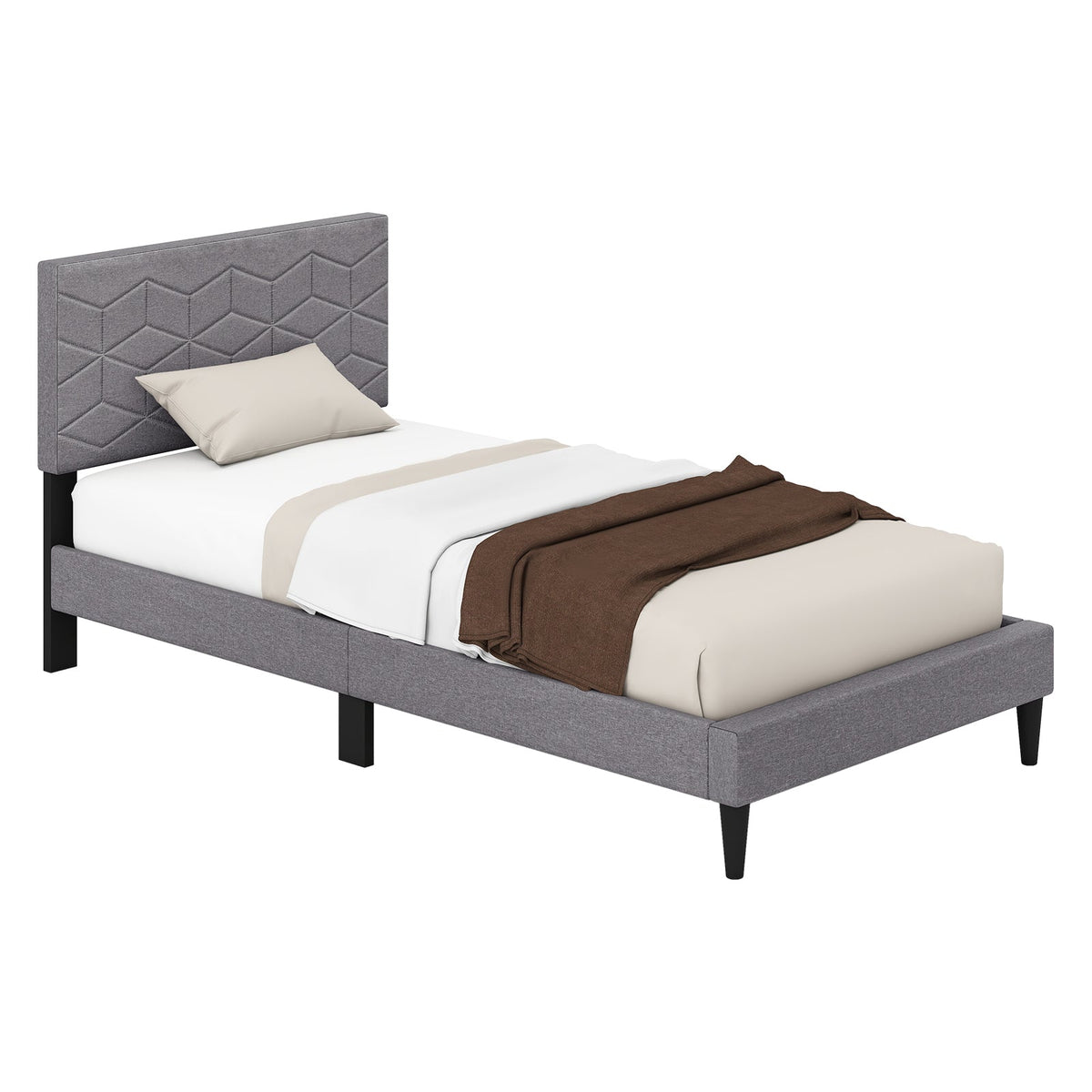 Twin/Full/Queen Size Bed Frame Modern Platform Bed with Linen Fabric Upholstered Headboard