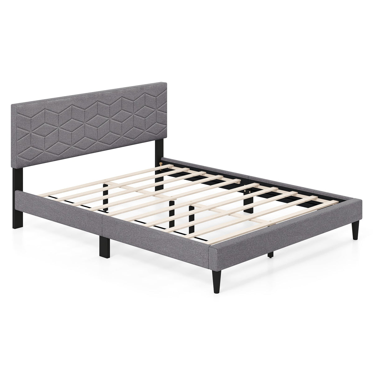 Twin/Full/Queen Size Bed Frame Modern Platform Bed with Linen Fabric Upholstered Headboard