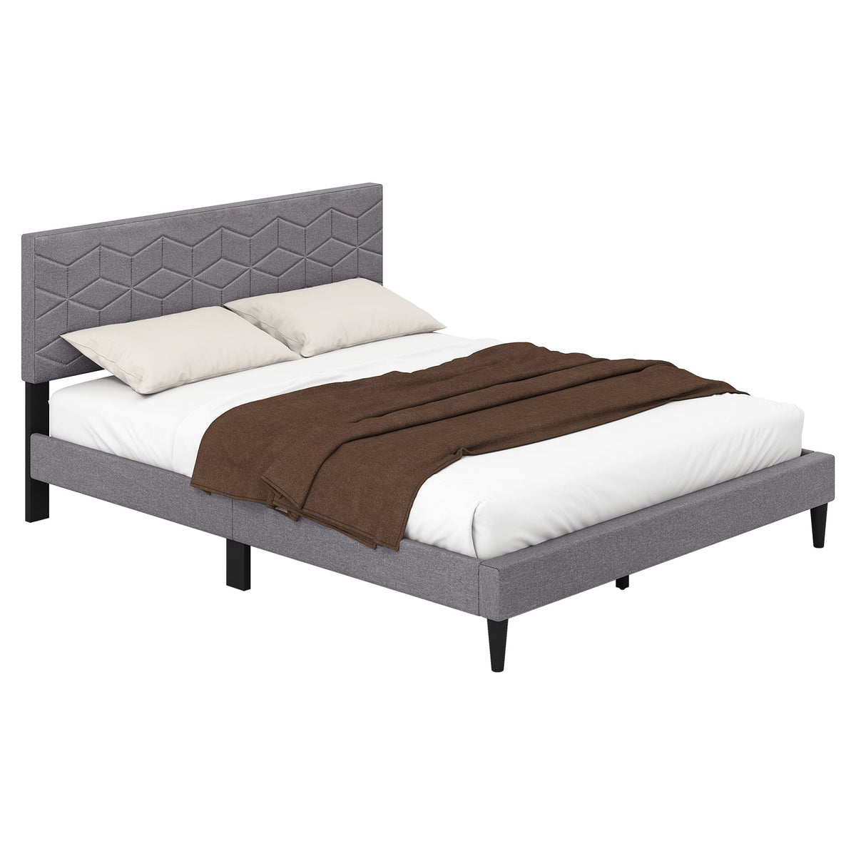 Twin/Full/Queen Size Bed Frame Modern Platform Bed with Linen Fabric Upholstered Headboard