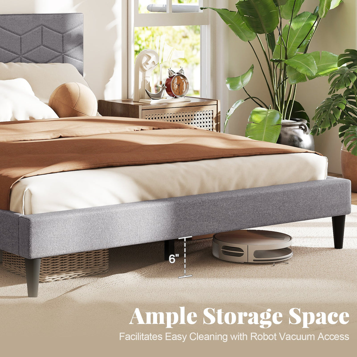 Twin/Full/Queen Size Bed Frame Modern Platform Bed with Linen Fabric Upholstered Headboard