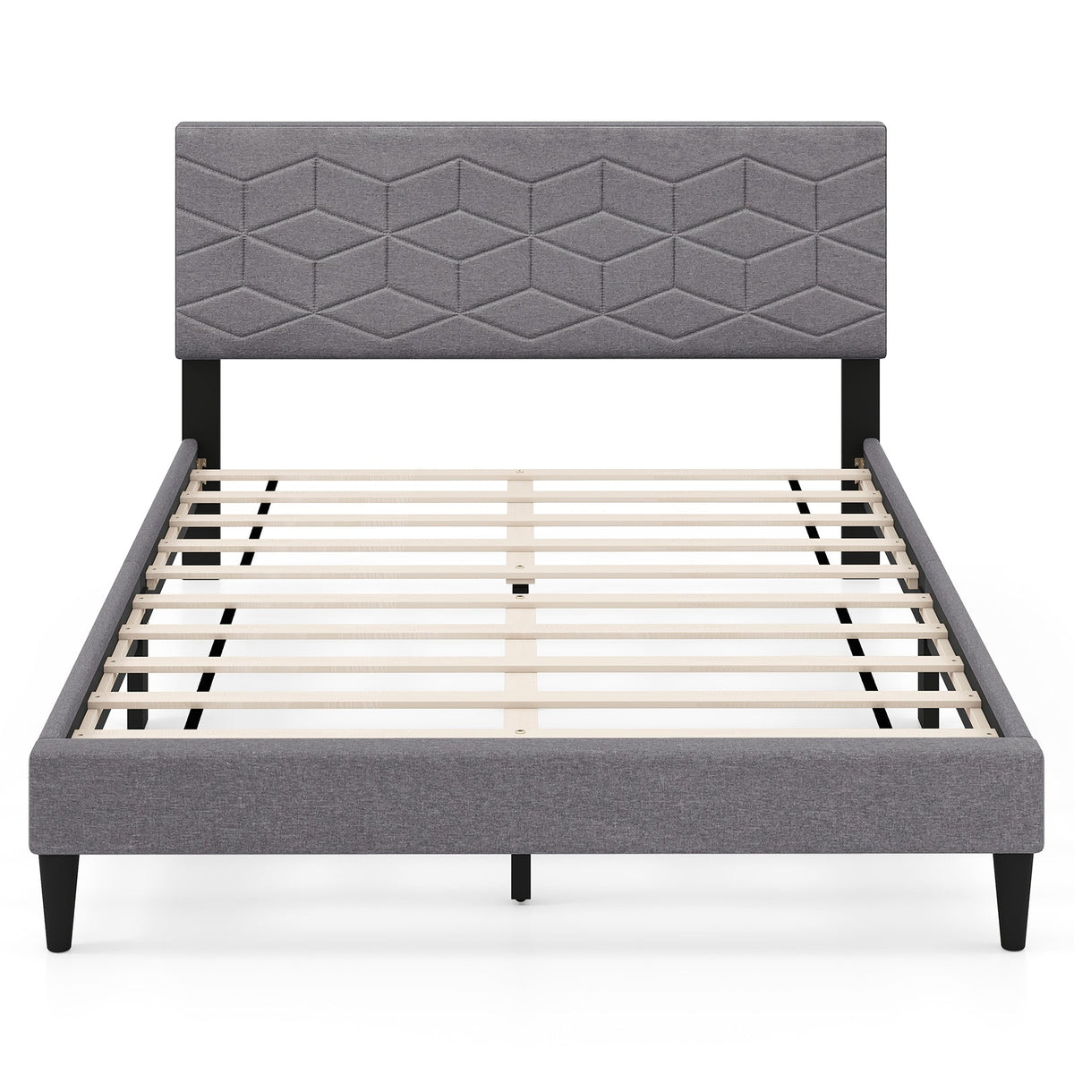Twin/Full/Queen Size Bed Frame Modern Platform Bed with Linen Fabric Upholstered Headboard