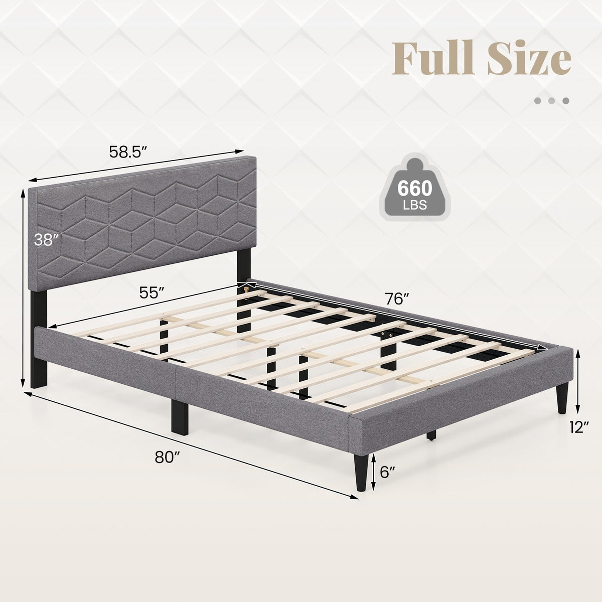 Twin/Full/Queen Size Bed Frame Modern Platform Bed with Linen Fabric Upholstered Headboard