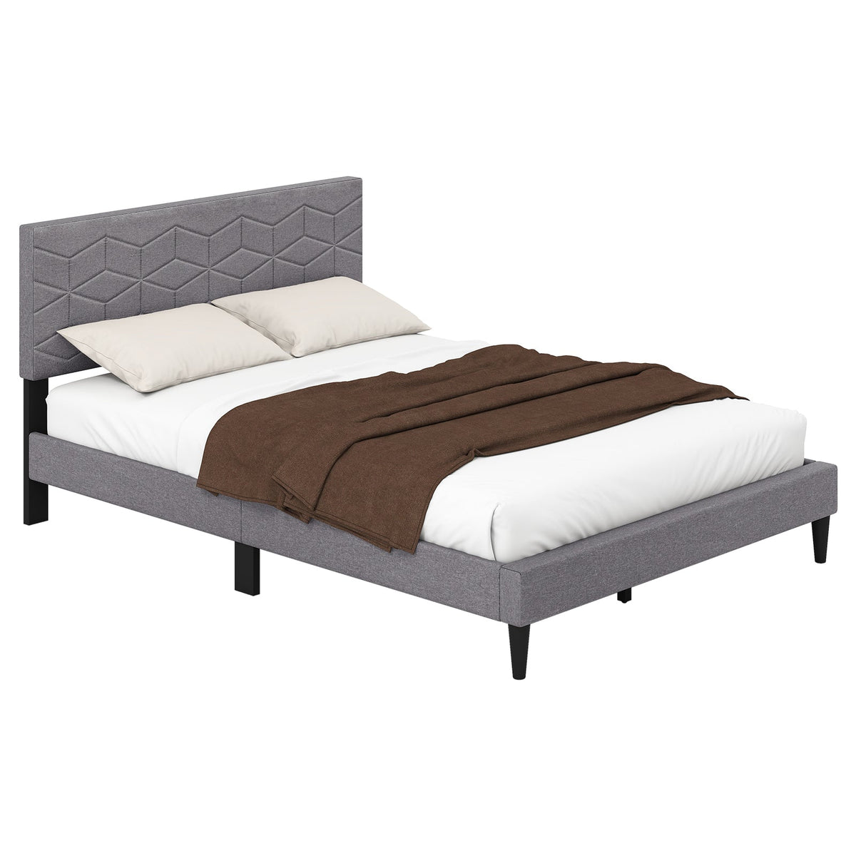 Twin/Full/Queen Size Bed Frame Modern Platform Bed with Linen Fabric Upholstered Headboard