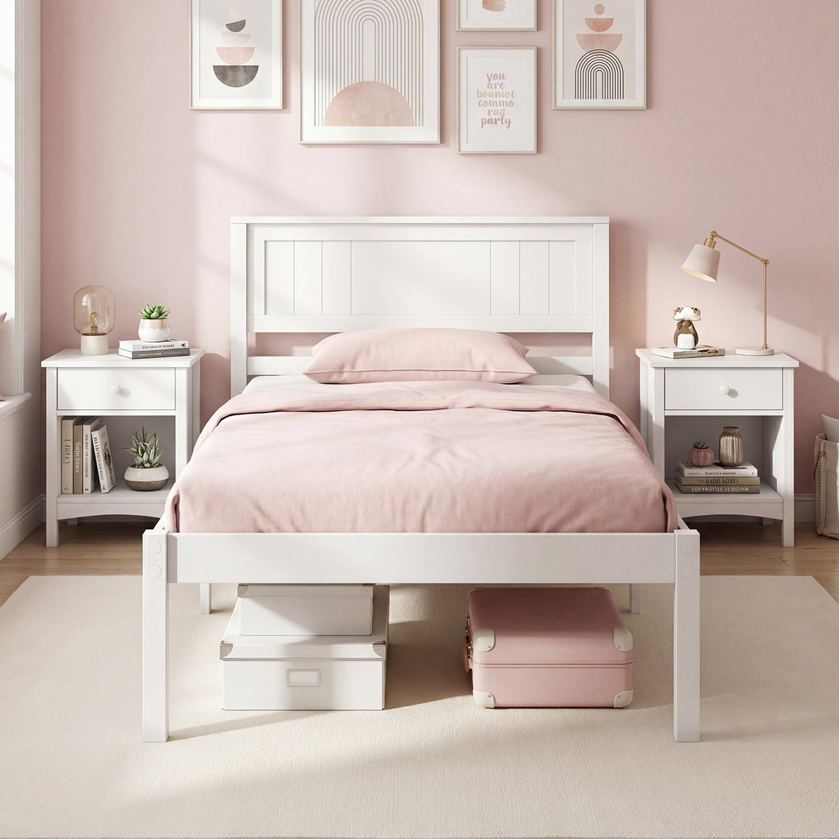 Twin/Full/Queen Size Sturdy Wooden Bed Frame with Headboard and Slat Support
