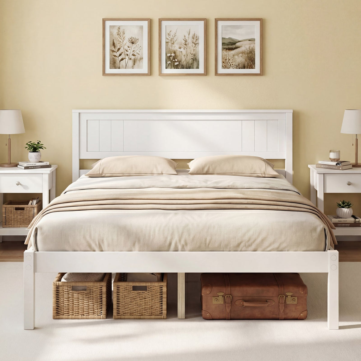 Twin/Full/Queen Size Sturdy Wooden Bed Frame with Headboard and Slat Support