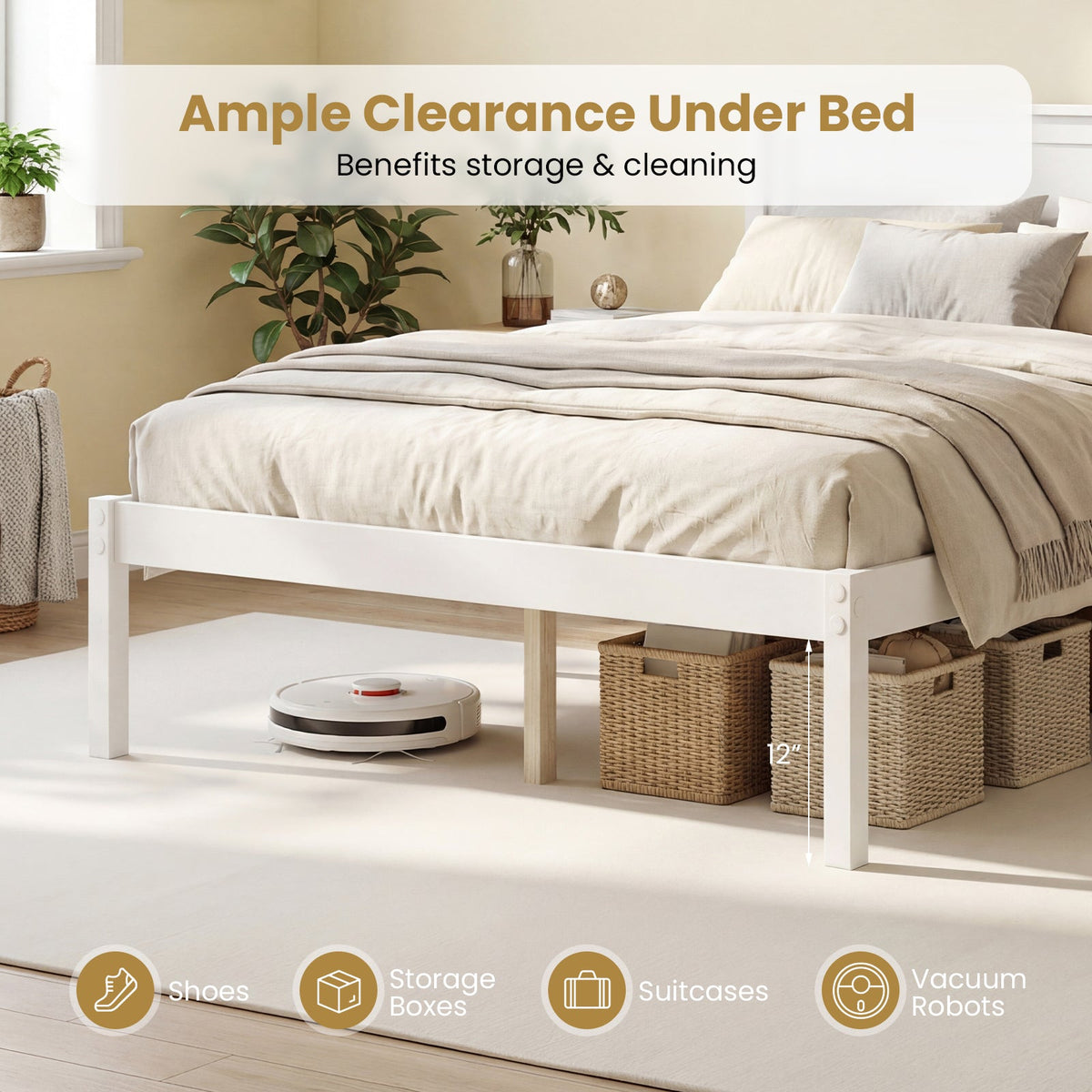 Twin/Full/Queen Size Sturdy Wooden Bed Frame with Headboard and Slat Support