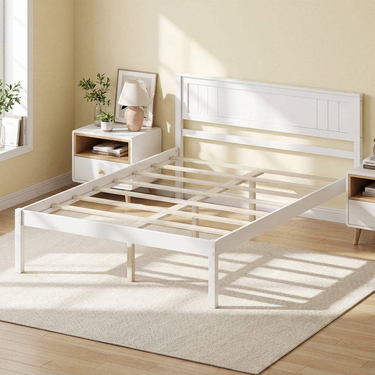 Twin/Full/Queen Size Sturdy Wooden Bed Frame with Headboard and Slat Support