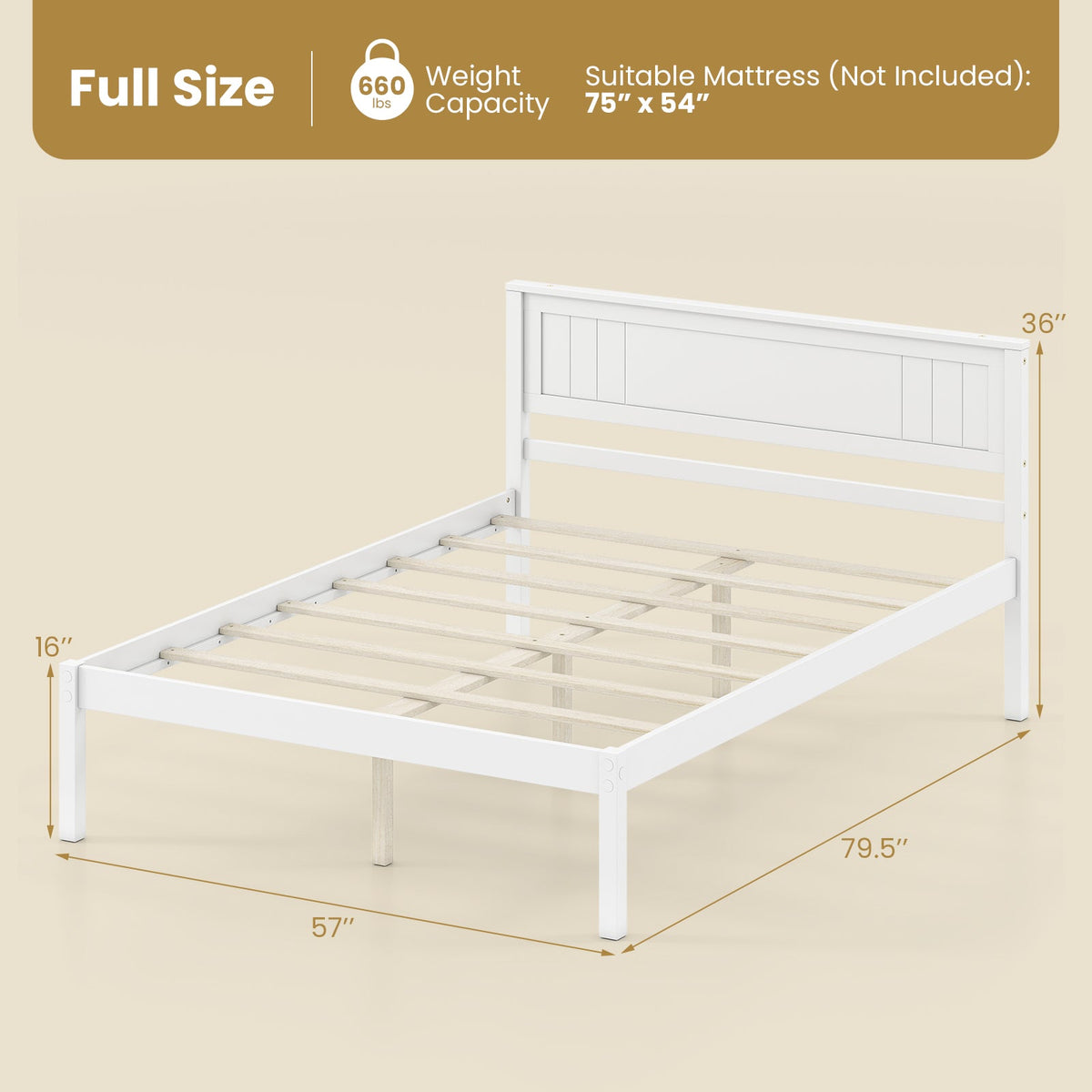 Twin/Full/Queen Size Sturdy Wooden Bed Frame with Headboard and Slat Support