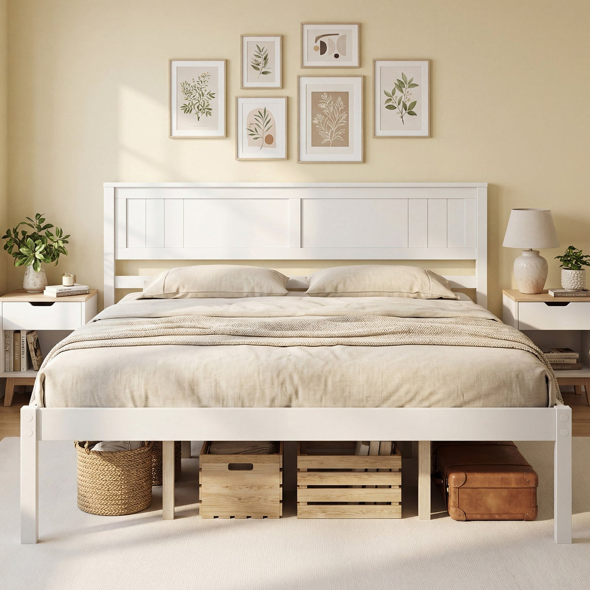Twin/Full/Queen Size Sturdy Wooden Bed Frame with Headboard and Slat Support